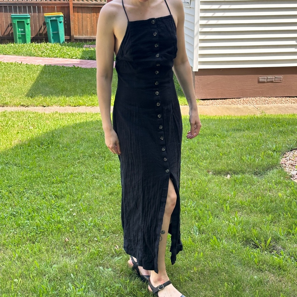 Free People Black Button Front Maxi Sundress